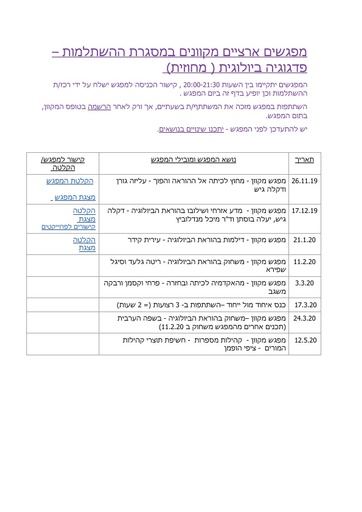 מפגשים מקוונים במסגרת השתלמות פדגוגיה ביולוגית